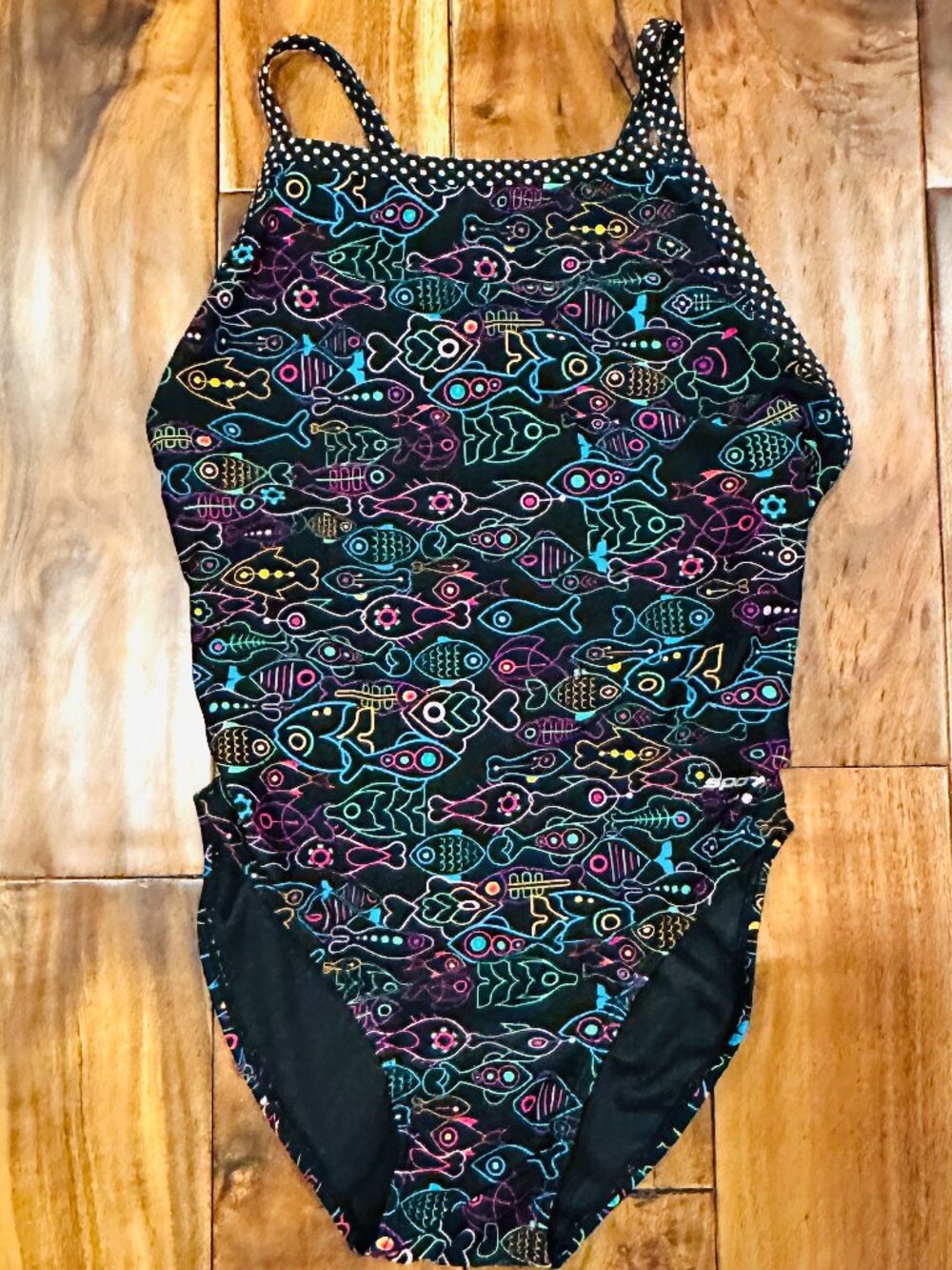 SPORTI BLACK POLKA DOT AND FISH PRINT SWIMSUIT MEDIUM/SIZE 34